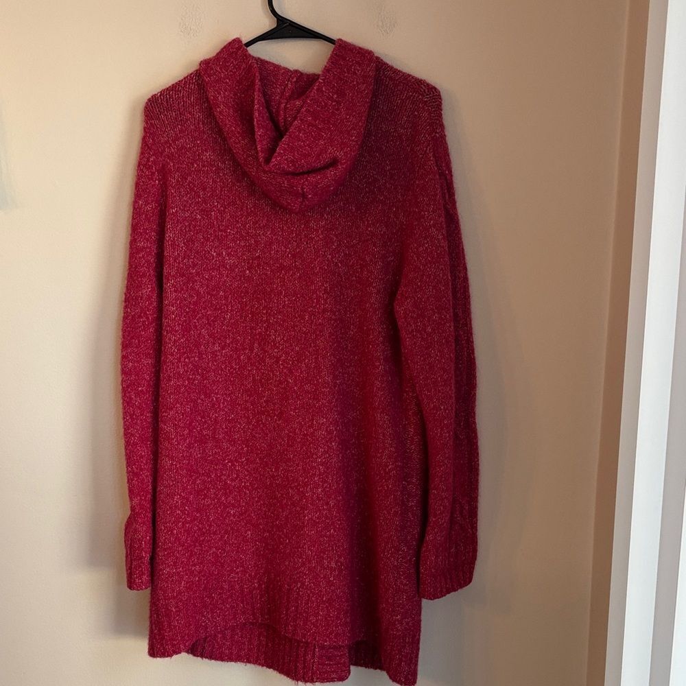 L.L. Bean women chunky cable knit hooded fisherman red long Cardigan sweater XL - Picture 9 of 9